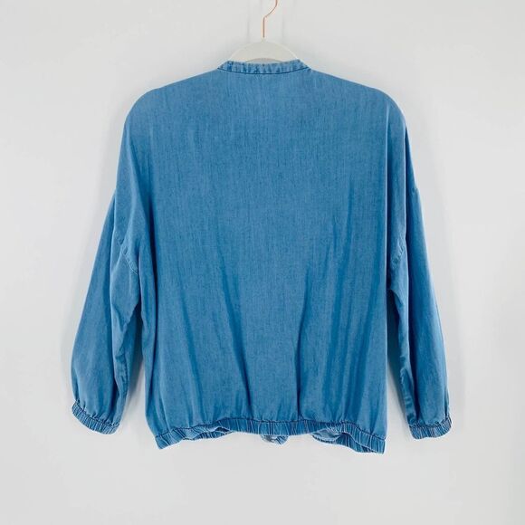 Zara Trafaluc Denim-Wear Chambray Zip Bomber Jacket Size Small - Picture 10 of 13